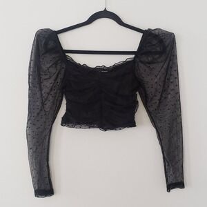 Divided Cropped Whimsigoth Top SMALL Festival Going Out Sheer Swiss Dot India